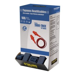 Expositor 100u tapon auditivo fit basic reutilizable con cordón snr 25 db con cajita de almacenamiento. 1988trcen/u steelpro