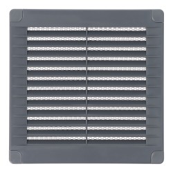 Rejilla ventilación cuadrada con tapones y mosquitera 150x150x7mm abs gris