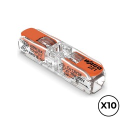 Conector rápido en linea con palanca 2 vias, ø maximo 4 mm², 450 v , 32 a transparente 8,1 x 35,5 x 8,9 mm, 10 uds