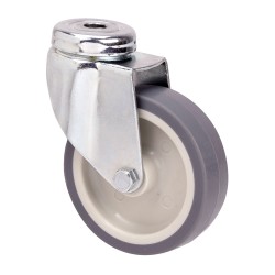 Rueda giratoria de goma con eje liso y agujero, color gris, carga máx 60 kg, ø 8 cm