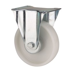 Rueda fija de poliamix con placa y eje liso, color blanco, carga máx. 130 kg, ø 8 cm
