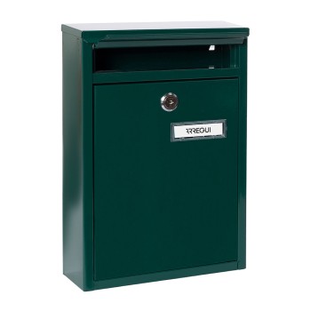 Buzón individual exterior, pequeño, zaguán, acero, verde, 22 x 8 x 32 cm