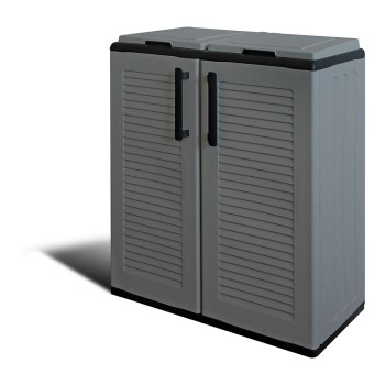 Armario bajo línea eco easy con reciclaje selectivo de 2 tapas, polipropileno, gris oscuro, 68 x 37 x 84 cm