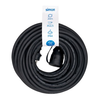 Prolongador profesional 20 m ip44 h07rn-f 3 g 2,5 mm, 1 toma con tapa, 16 a 250 v~, negro