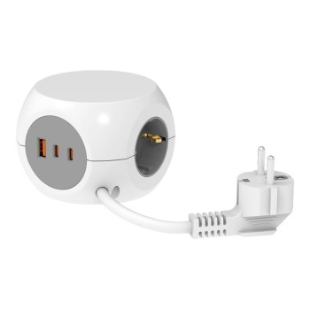 Base múltiple combiball con 3 tomas schuko 16 a + 1 usb a + 2 usb c, 30 w, blanca