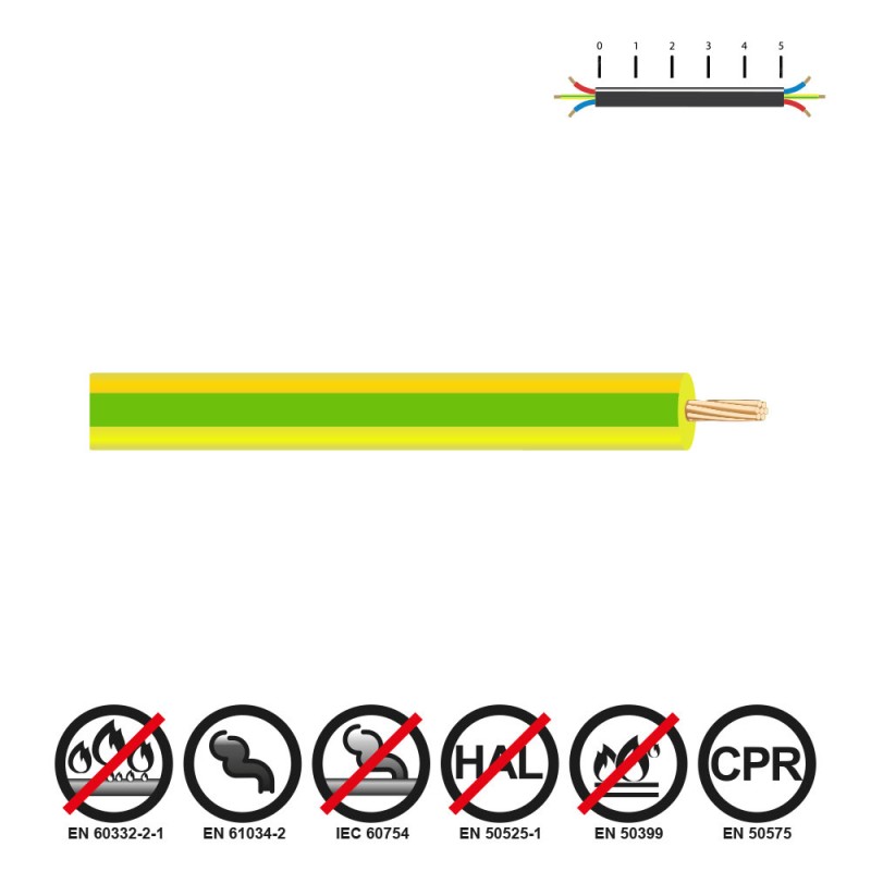 Cablecillo h07z1-k 6,00 mm² bicolor euro/m