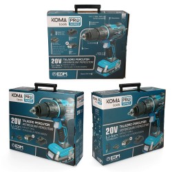 Kit taladro percutor/atornillador 20 v con 2 baterias 2.0a y cargador 22,5 x 20,3 cm pro series