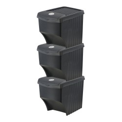 Sistema de 3 cubos apilables para reciclaje 39,2 x 29,3 x 45,6 cm, 3 x 22 l